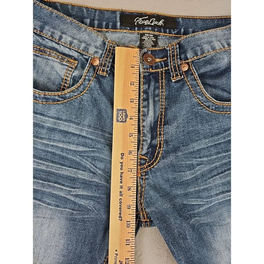 True Luck Jeans Men's 31x28.5 Medium Wash Straight Whiskered‎ Stretch Denim